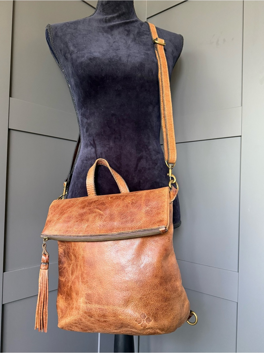 Patricia Nash Luzille distressed look Leather, Fold-Top Backpack purse. - Picture 13 of 16